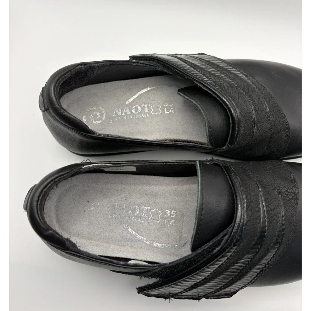 Naot Kirei Black Leather Mary Jane Comfort Shoe Women EU 35 Hook Loop Orthopedic